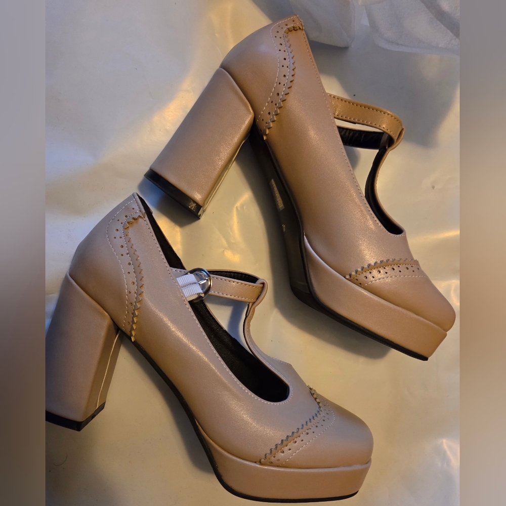 Elegant Beige Mary Jane Heels